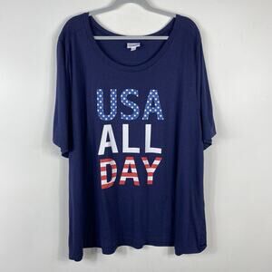 Lularoe Plus Size 3XL USA All Day Patriotic America Boyfriend T-Shirt Navy Blue